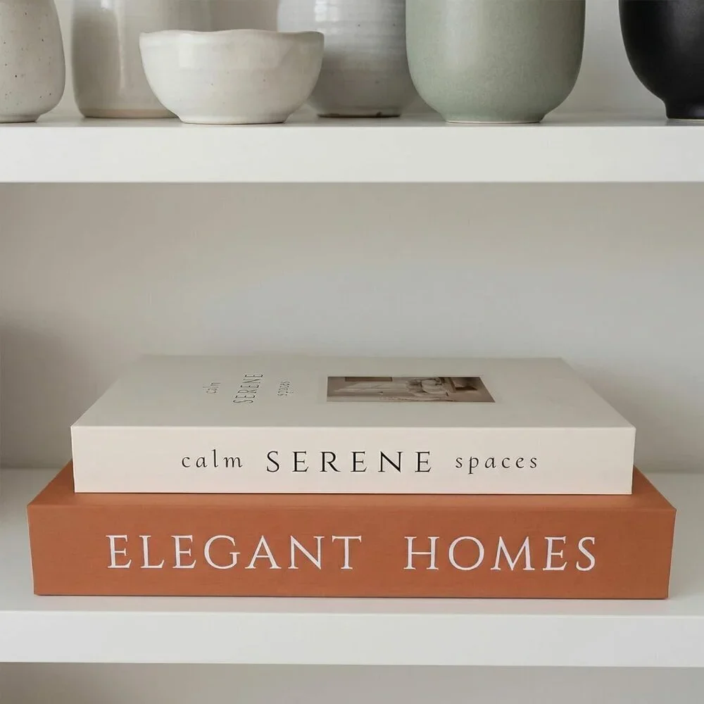 Decorative Brown Beige Books Set of 2 Faux Books Storage Box Modern Home Decor